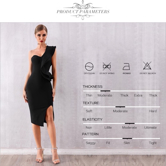 Bandage Flounce High Slit Pencil Black Dress - Picture 7 of 17